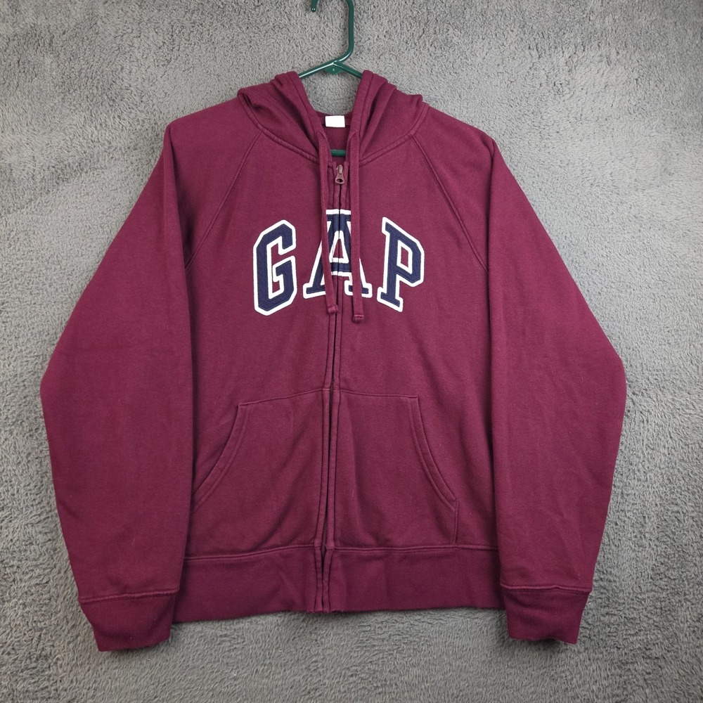 Gap Heritage Hoodie Women's Large Full Zip Ruby Wine Logo Hooded Sweatshirt